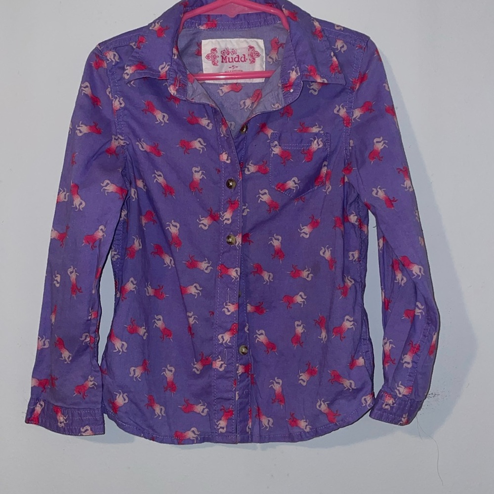 Mudd Purple Button-Down Shirt with Pink & Red Horse Print